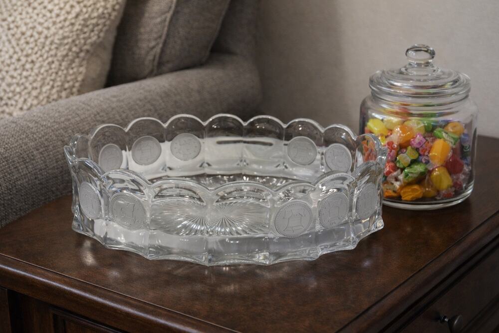 Vintage 1970’s Fostoria Coin Dot Crystal Compote Dish (NL)